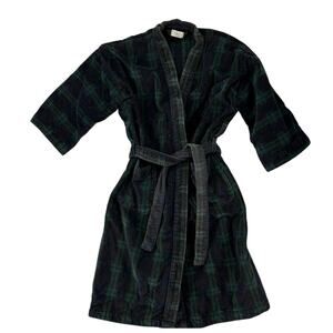 Vintage Christian Dior Robe Black Watch Tartan Plaid Mens One Size Velour